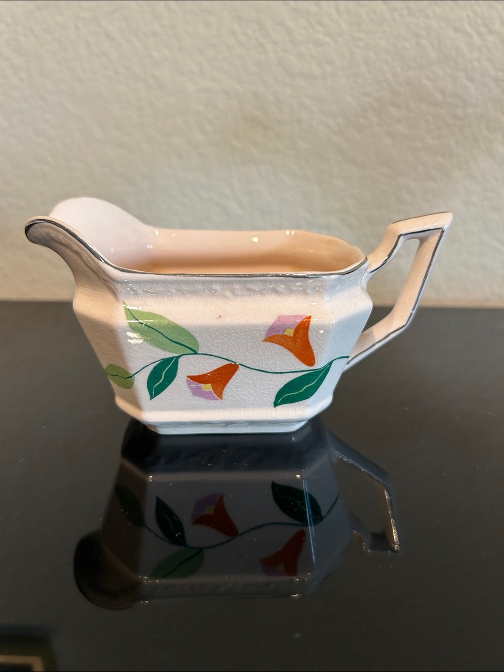 Knowles Mayglow Alice Ann Porcelain Creamer with Pink and Green Floral Accent